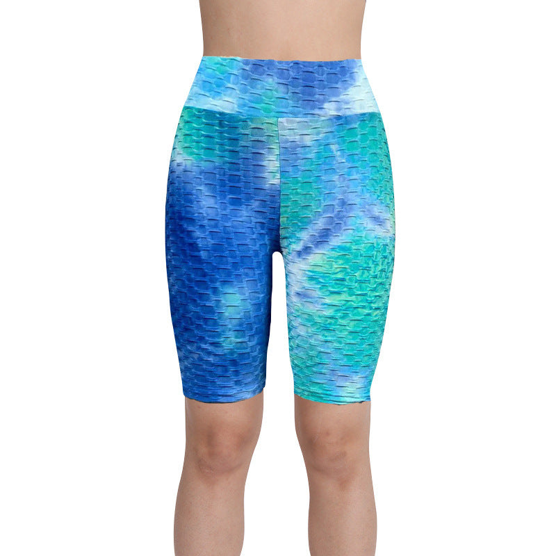 European And American Ink Jacquard Tie-dyed Bubble Short Yoga Pants Fitness Exercise