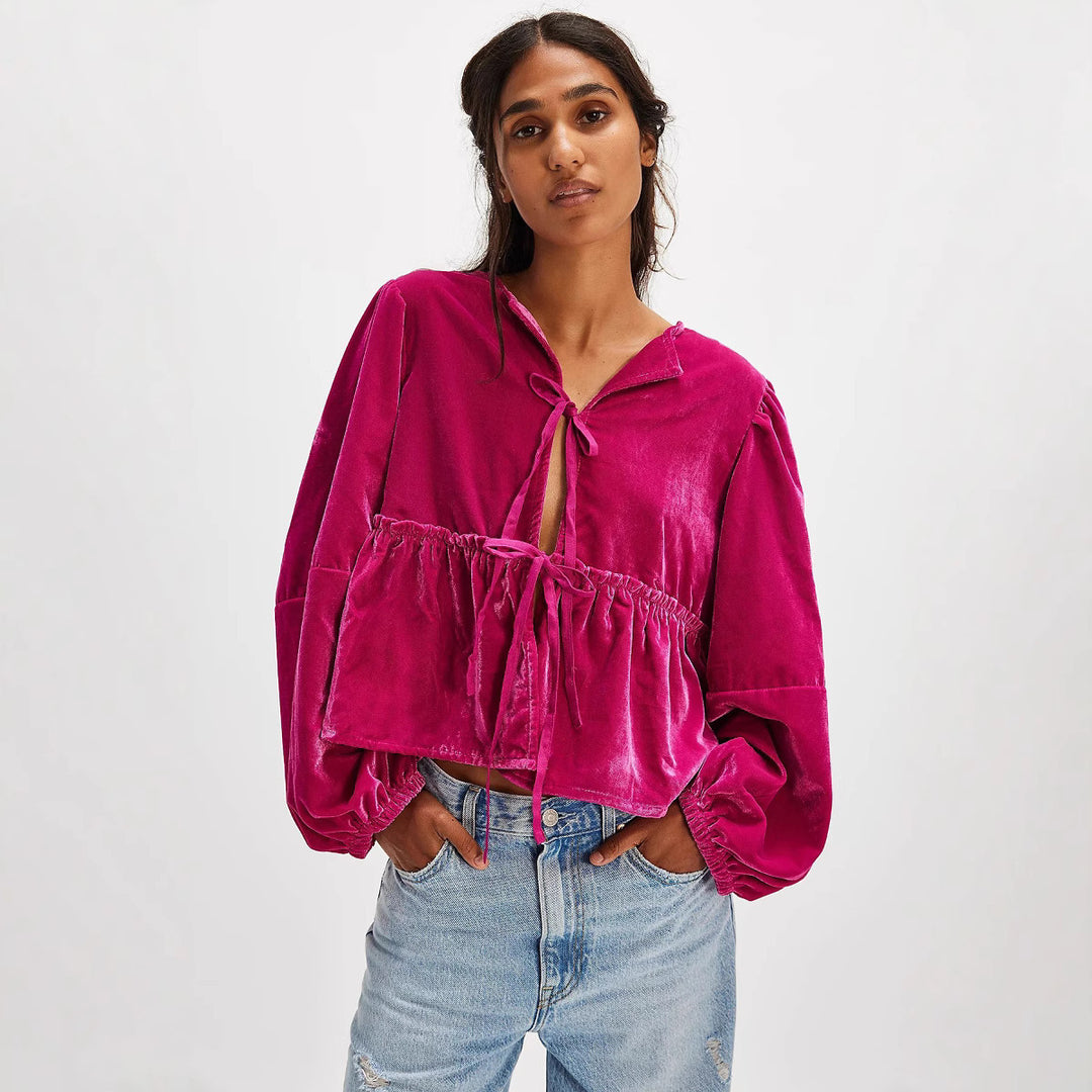 Women's Velvet Sweet Lace-up Shirt