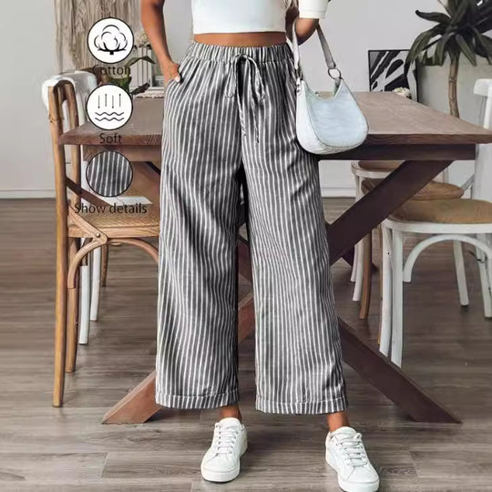 Women's Striped Casual Loose Straight Wide-leg Pants
