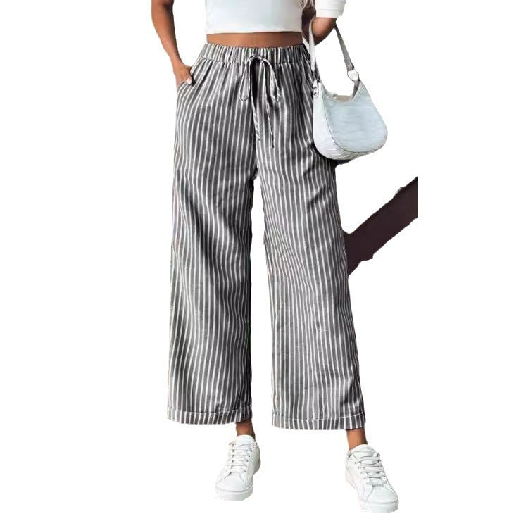 Women's Striped Casual Loose Straight Wide-leg Pants