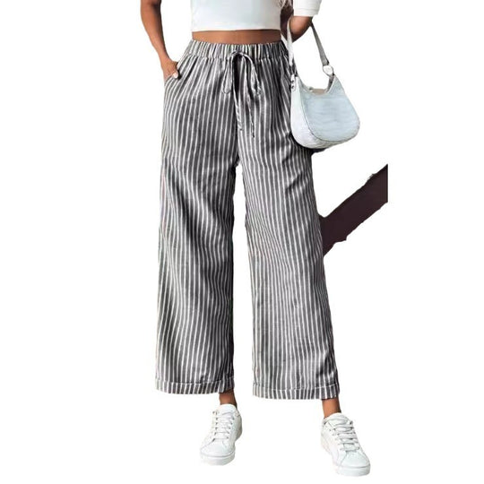 Women's Striped Casual Loose Straight Wide-leg Pants