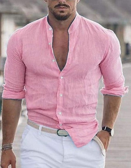 Men's Solid Color Casual Long Sleeve Shirt