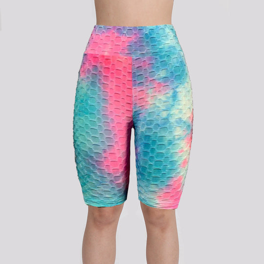 European And American Ink Jacquard Tie-dyed Bubble Short Yoga Pants Fitness Exercise