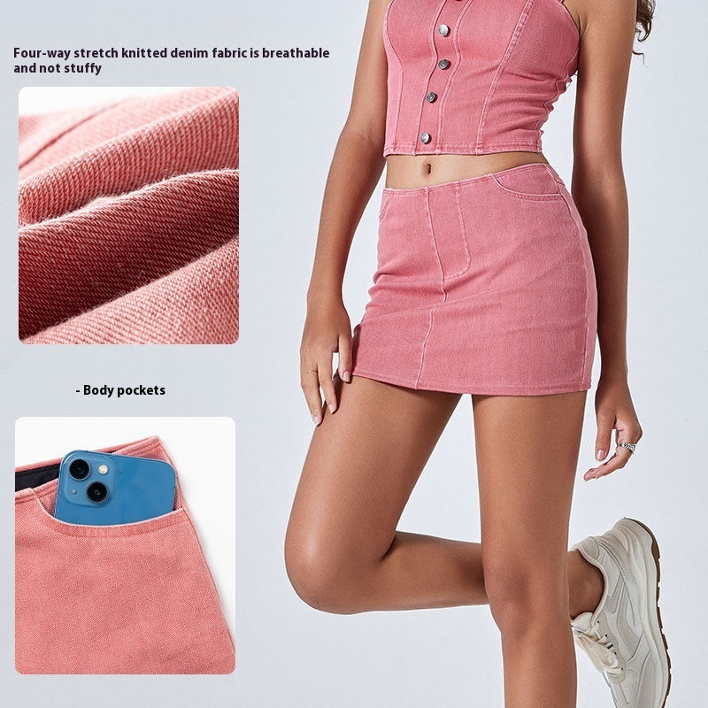 Spring And Summer New Color High Waist Denim Yoga Skirts
