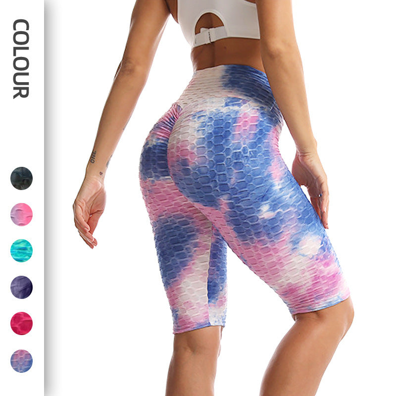 European And American Ink Jacquard Tie-dyed Bubble Short Yoga Pants Fitness Exercise