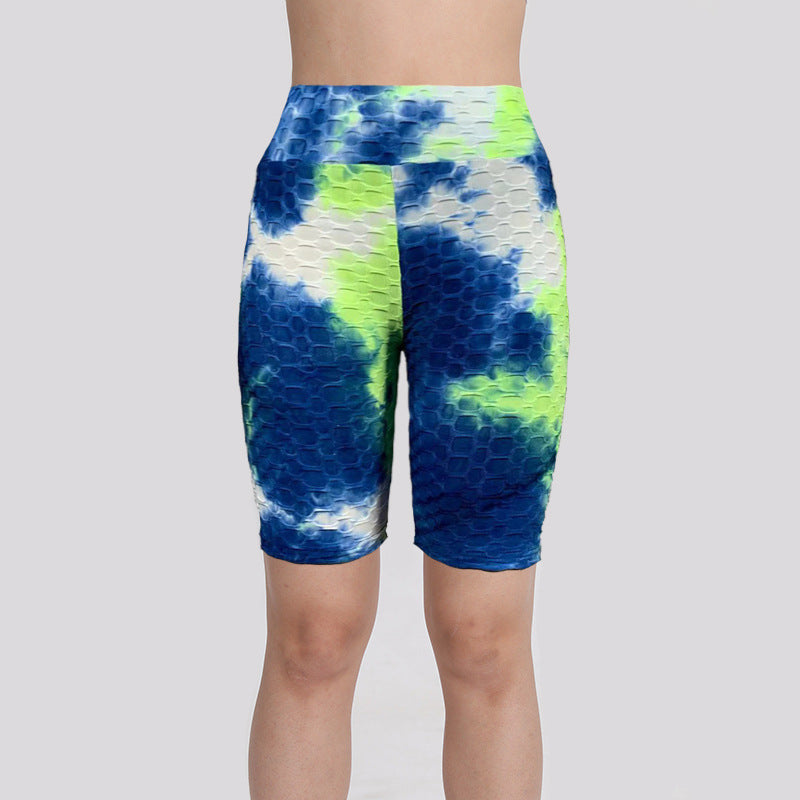 European And American Ink Jacquard Tie-dyed Bubble Short Yoga Pants Fitness Exercise