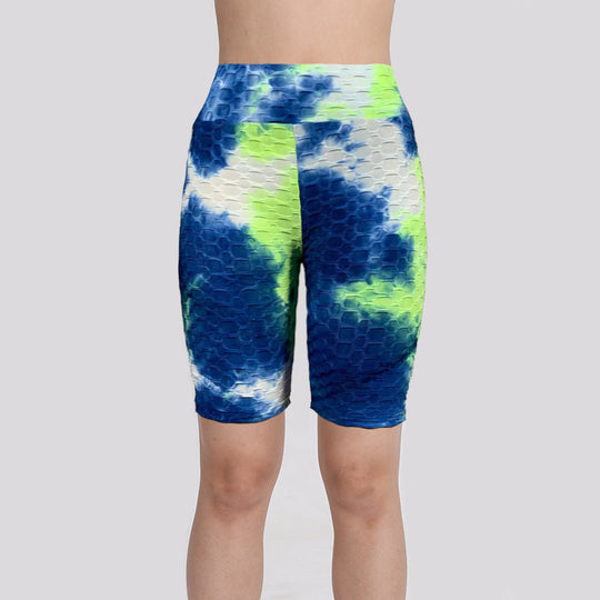 European And American Ink Jacquard Tie-dyed Bubble Short Yoga Pants Fitness Exercise