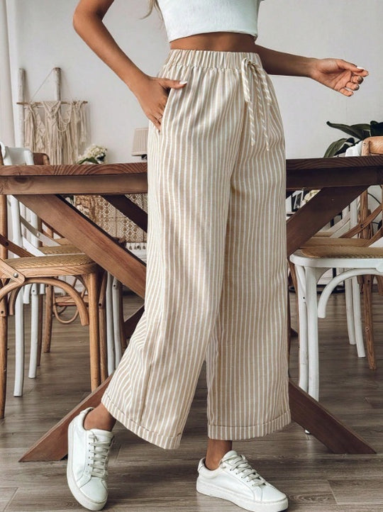 Women's Striped Casual Loose Straight Wide-leg Pants