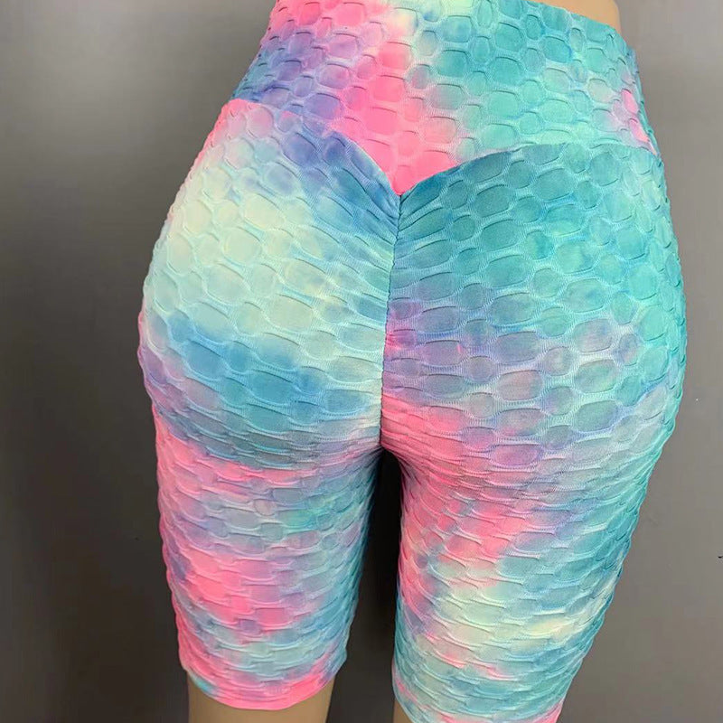European And American Ink Jacquard Tie-dyed Bubble Short Yoga Pants Fitness Exercise